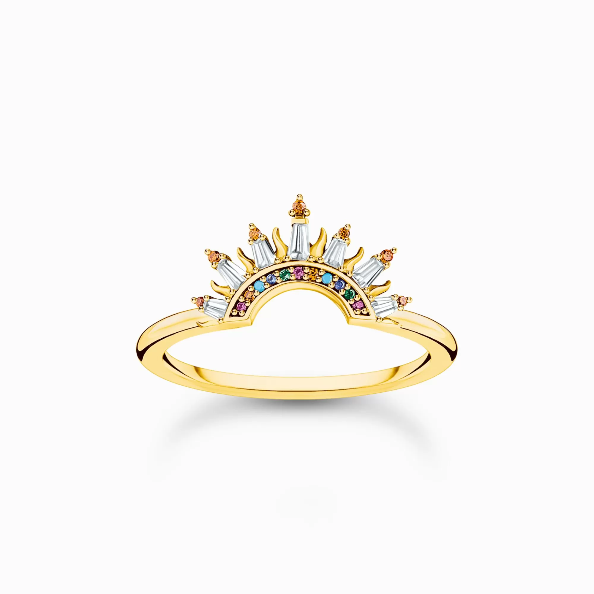 Hot THOMAS SABO Bague arborant des rayons de soleil et des gemmes multicolores dorée