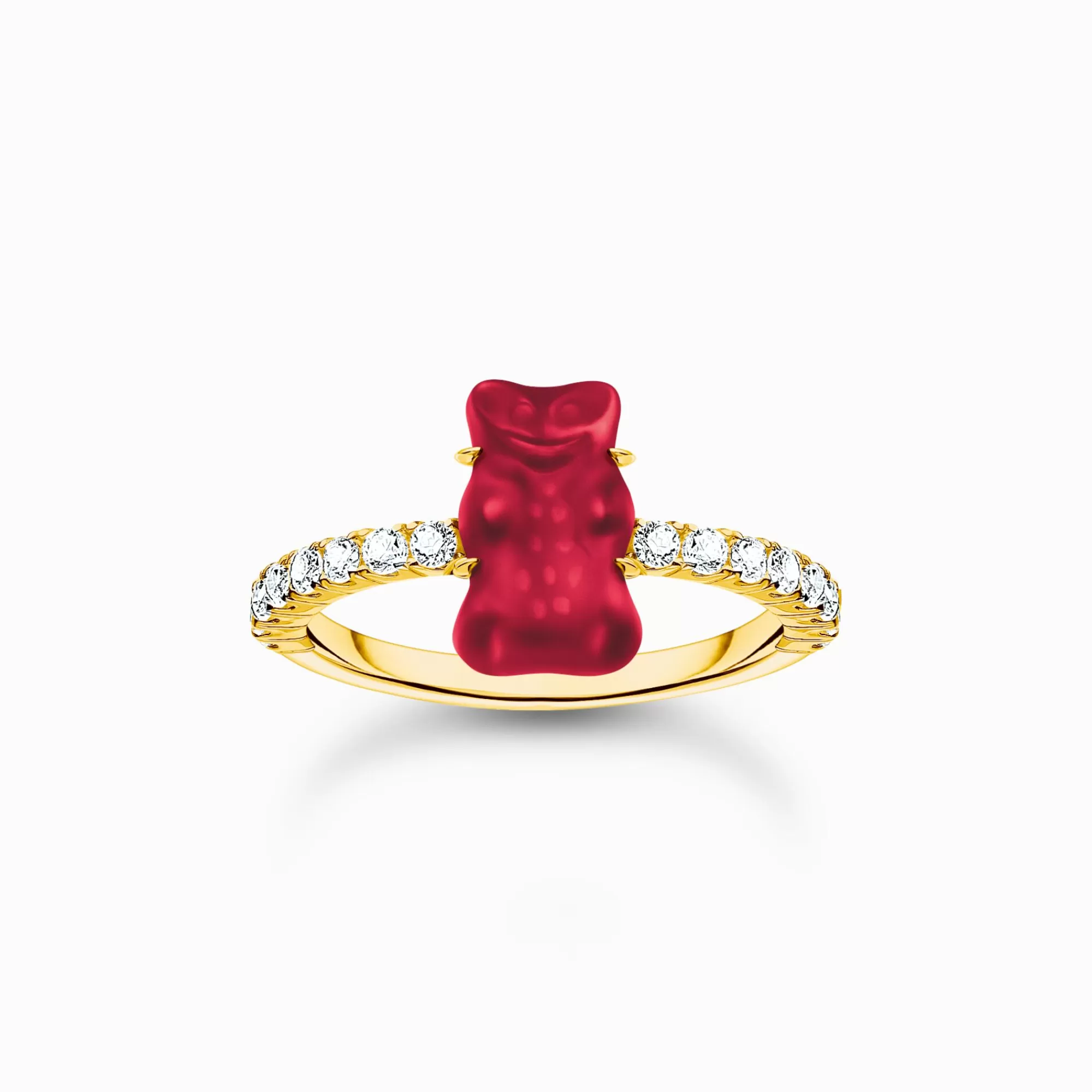 New THOMAS SABO Bague avec mini Ours d’or rouge et pierres, dorée