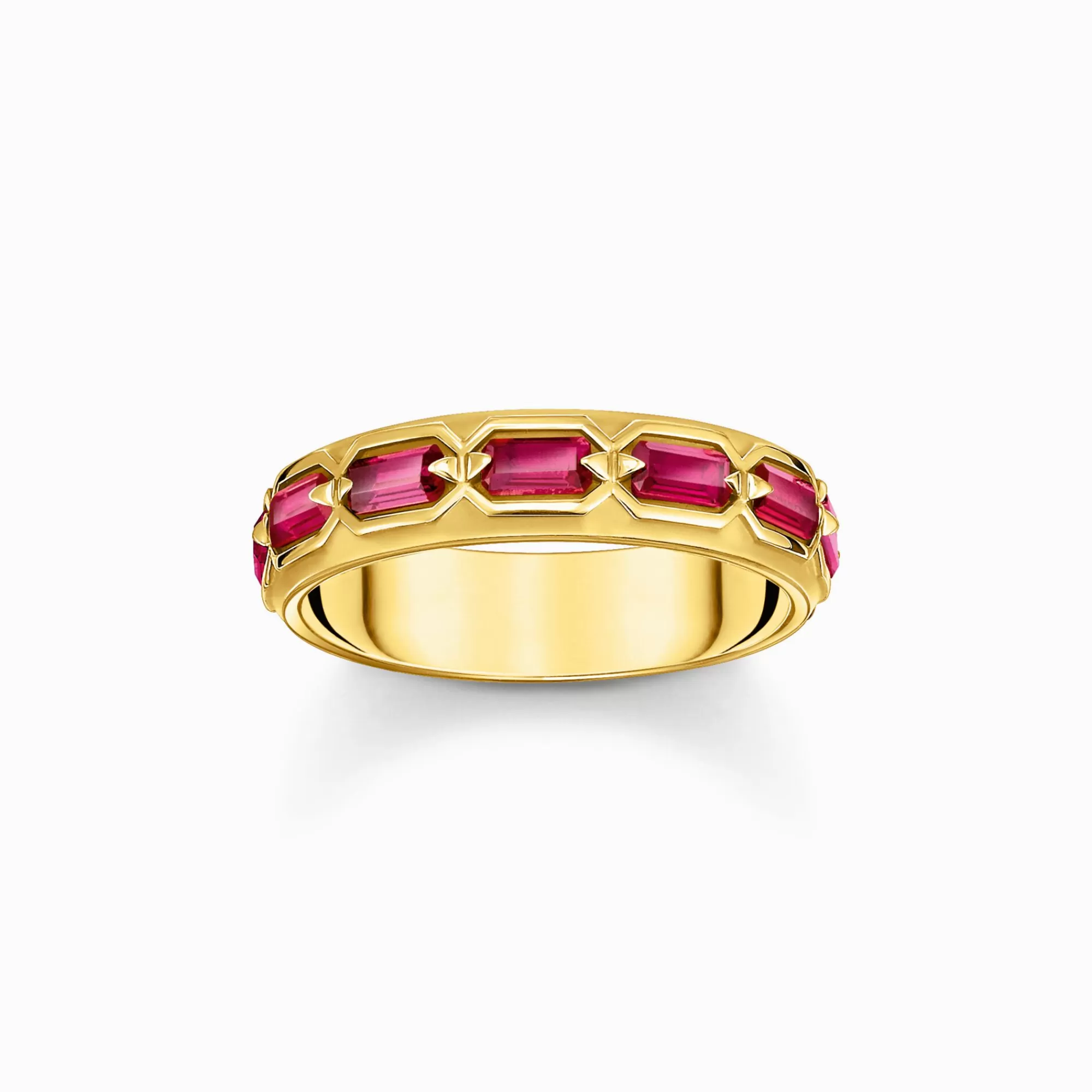 Hot THOMAS SABO Bague écailles de crocodile dorée ornée de gemmes rouges