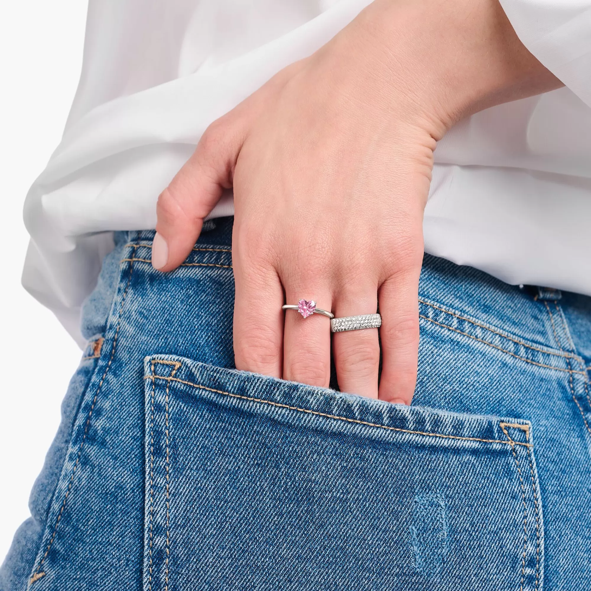 New THOMAS SABO Bague en argent avec zircon rose en forme de cœur