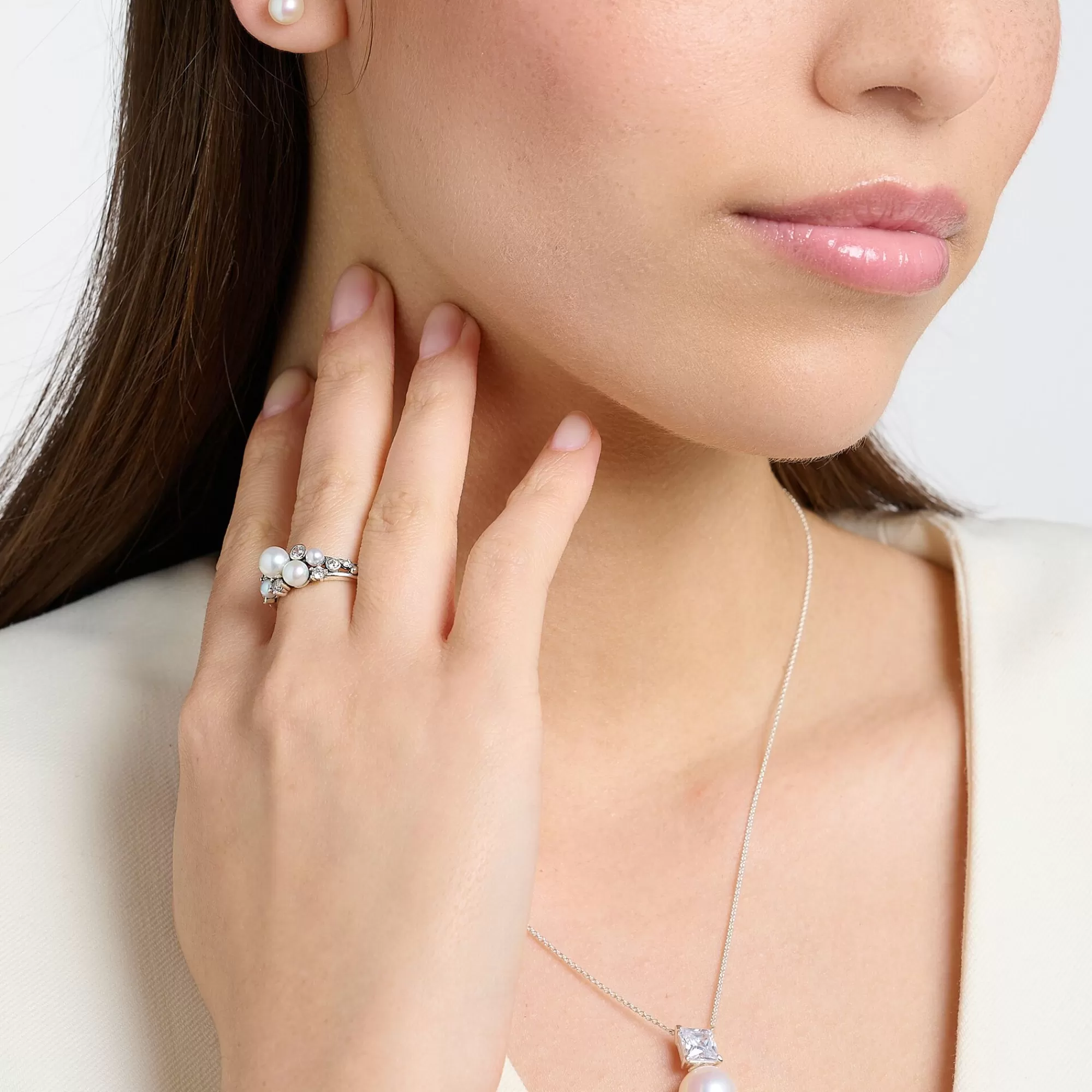New THOMAS SABO Bague perles avec pierres blanches argent