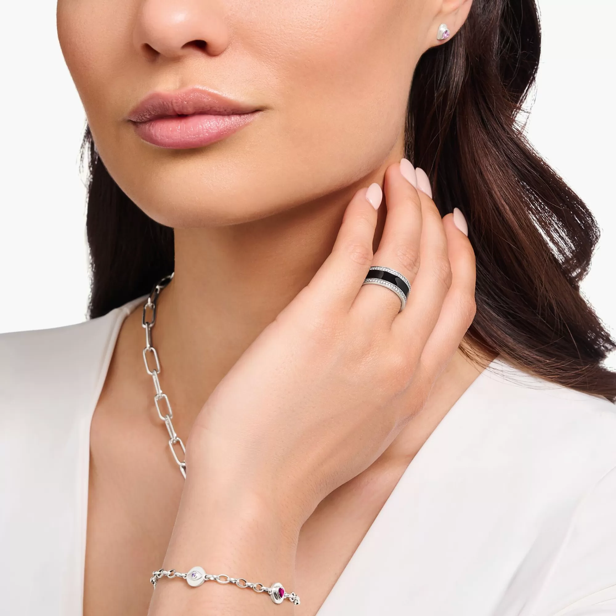 Outlet THOMAS SABO Bague ruban émail à froid noir et zircons argent