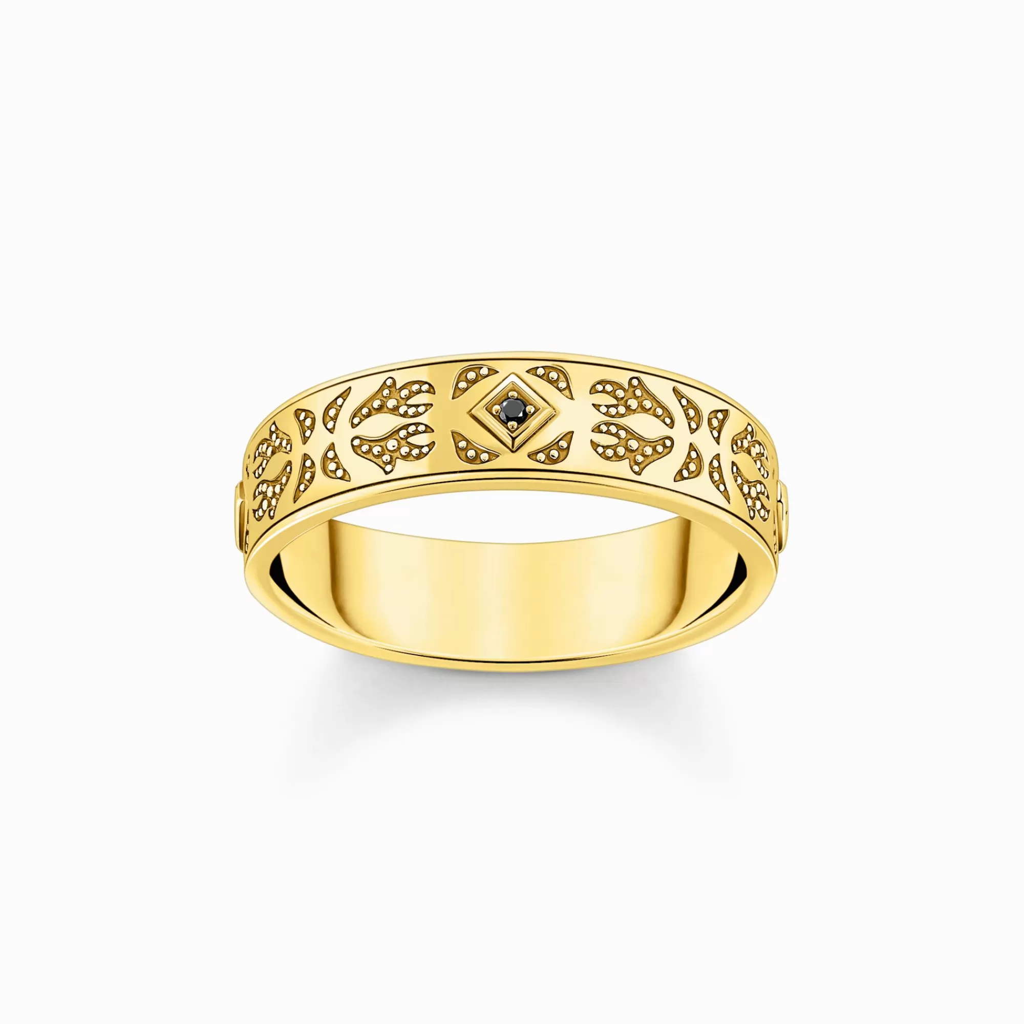 Hot THOMAS SABO Bague ruban plaquée or, ornée de gemmes noires et de motifs