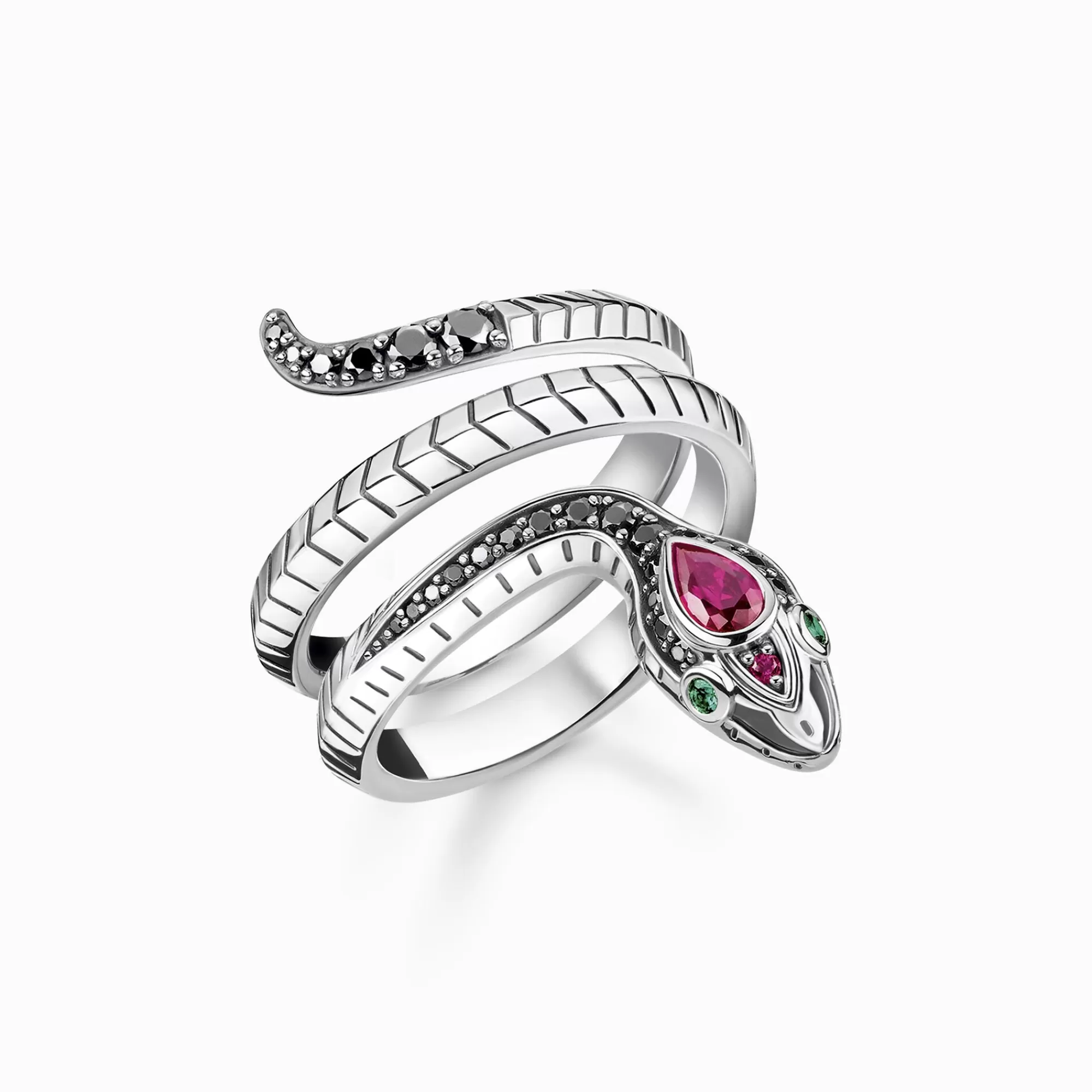 Hot THOMAS SABO Bague serpent pierres noires