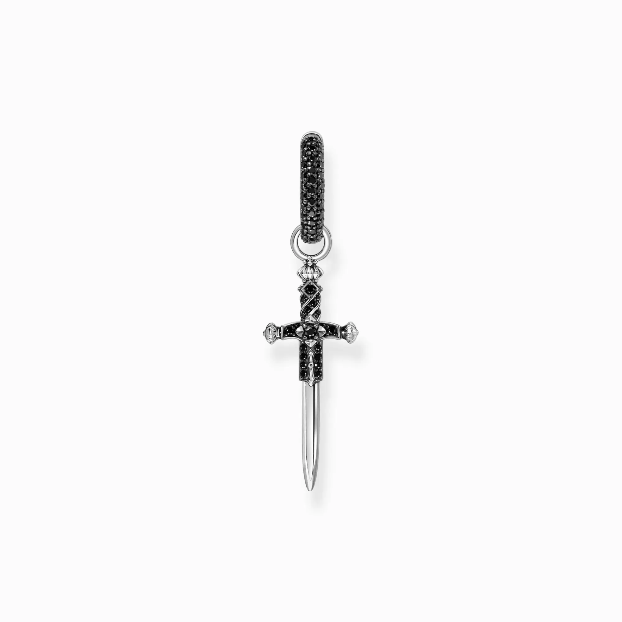 Hot THOMAS SABO Boucle d'oreille simple en argent noirci avec épée et pierres noires