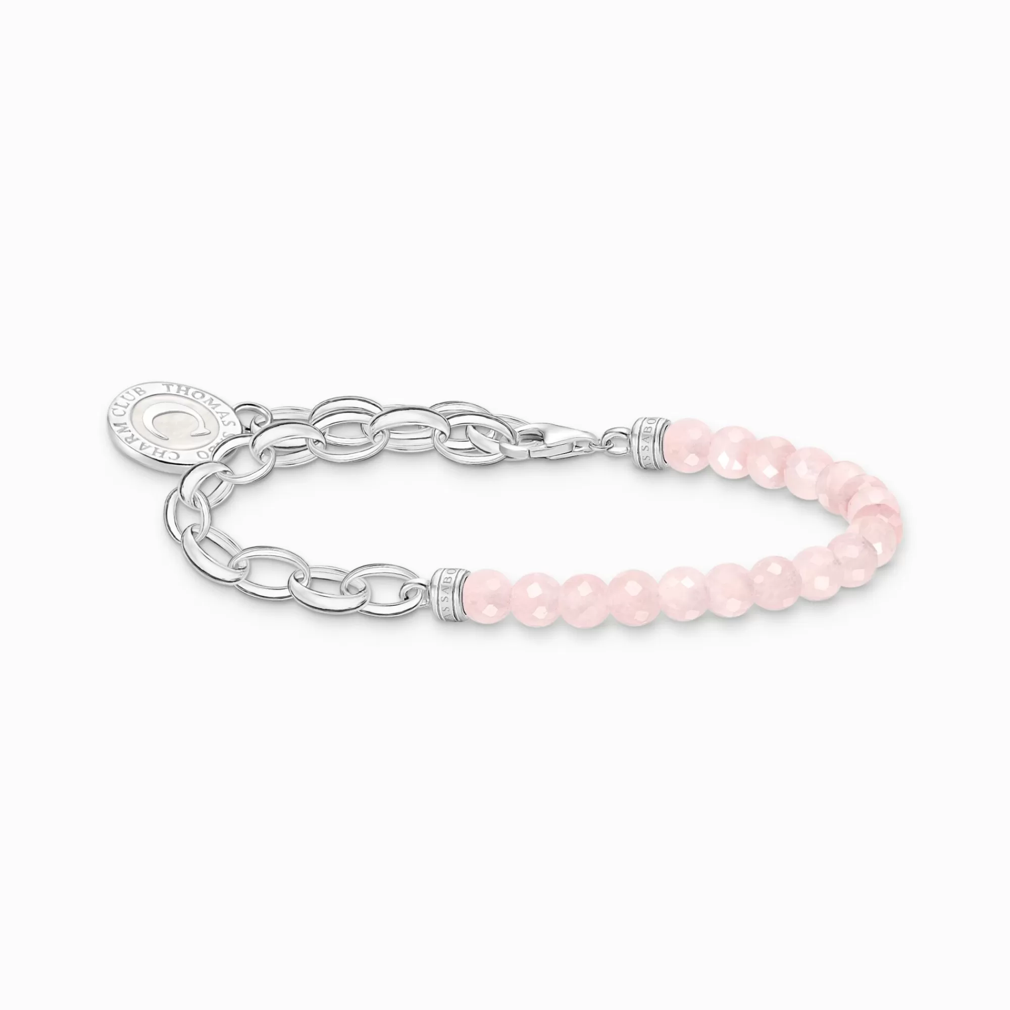 New THOMAS SABO Bracelet Charm avec beads de quartz rose et médaille argent