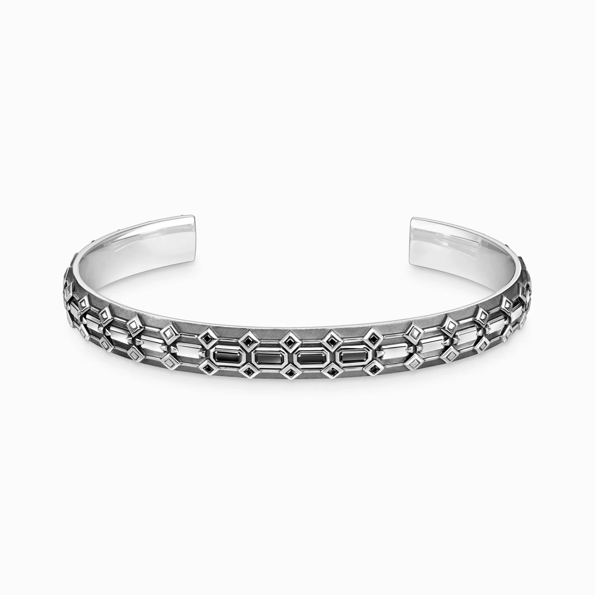Hot THOMAS SABO Bracelet rigide écailles de crocodile, argent noirci et gemmes noires