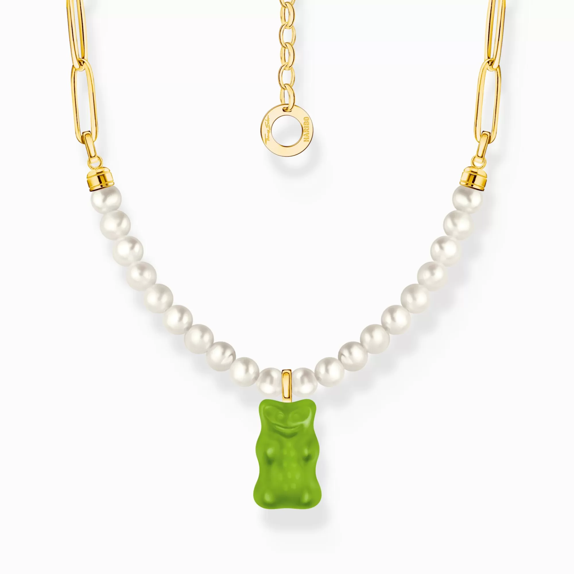 Flash Sale THOMAS SABO Chaîne à maillons avec breloque Ours d’or vert et perles, dorée