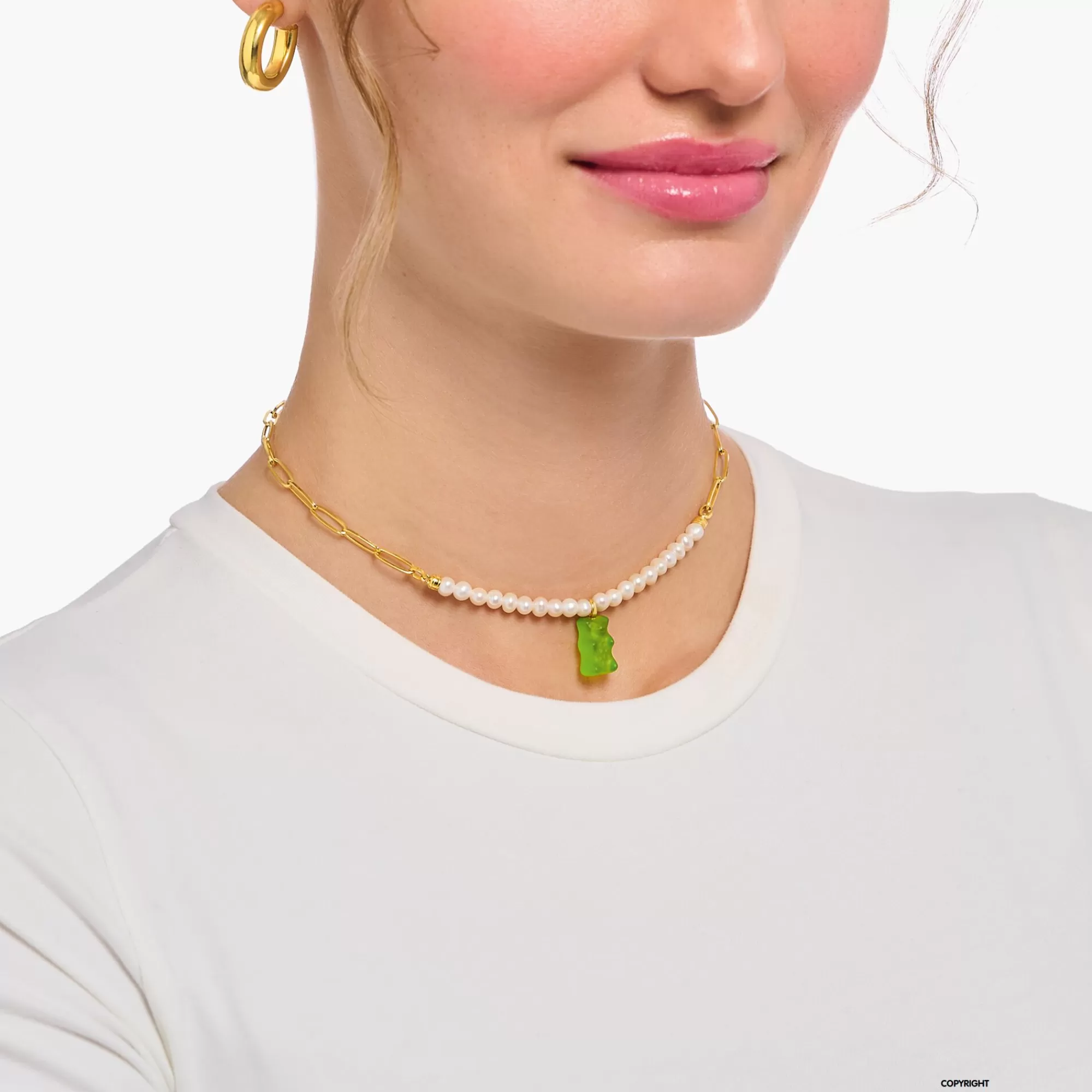 Flash Sale THOMAS SABO Chaîne à maillons avec breloque Ours d’or vert et perles, dorée