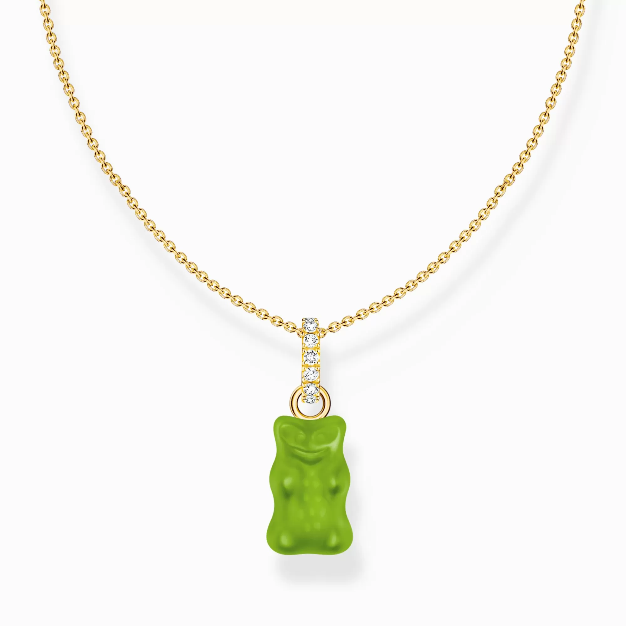 New THOMAS SABO Chaîne avec breloque Ours d’or vert et pierres, dorée