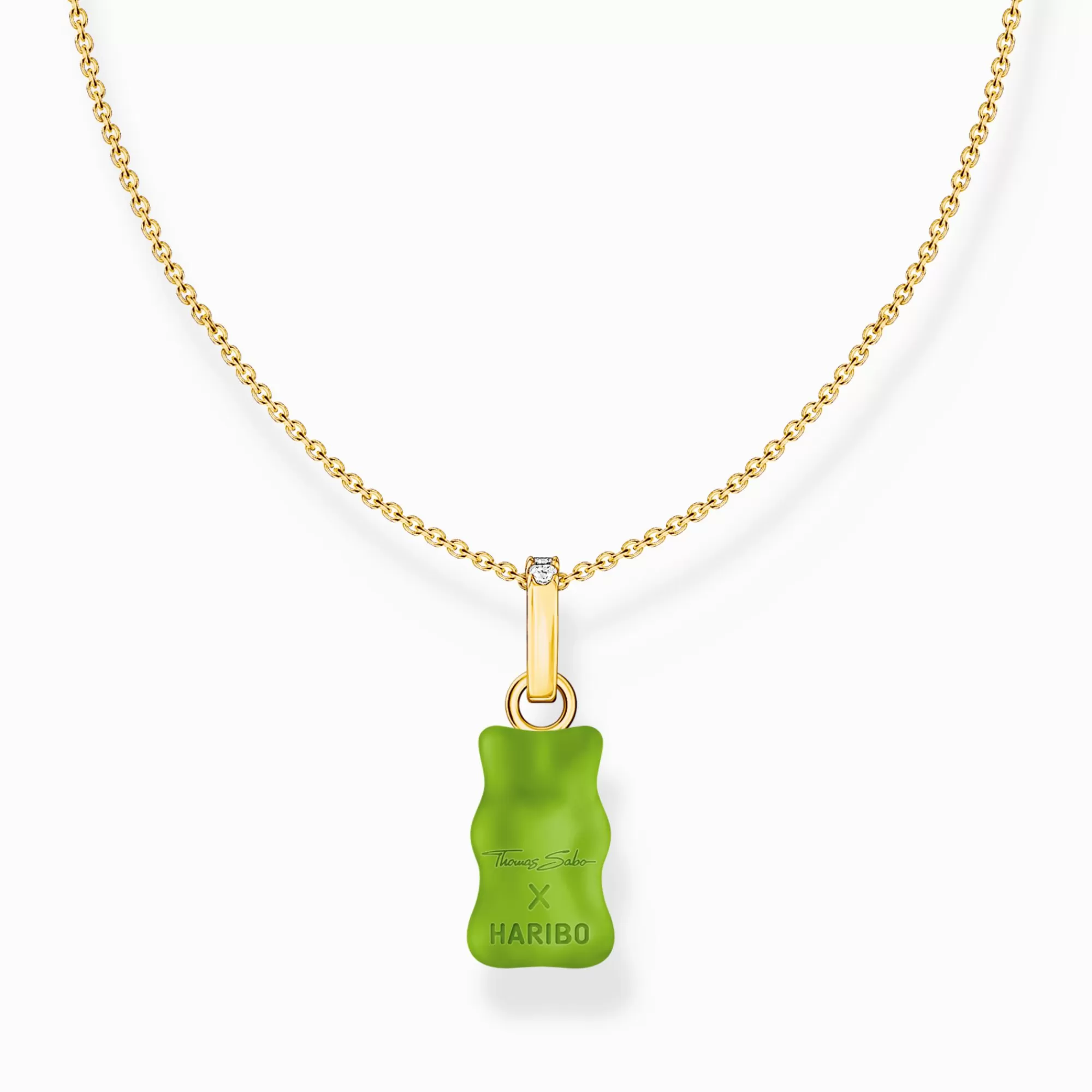 New THOMAS SABO Chaîne avec breloque Ours d’or vert et pierres, dorée