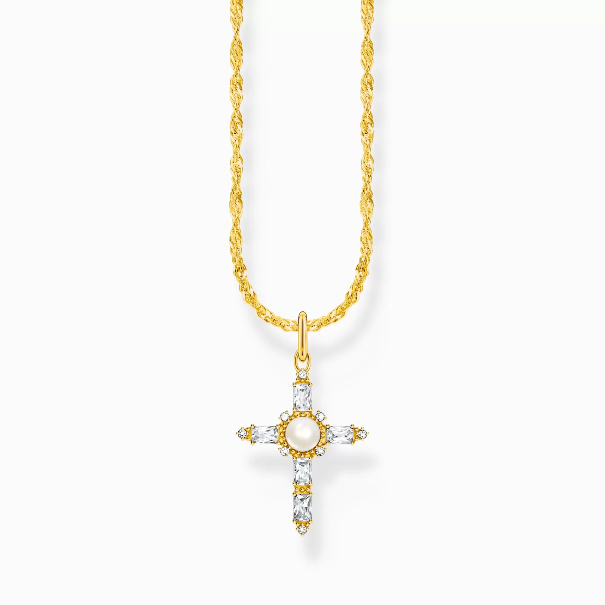 Hot THOMAS SABO Chaîne avec pendentif croix blanche Cross Romance plaqué or