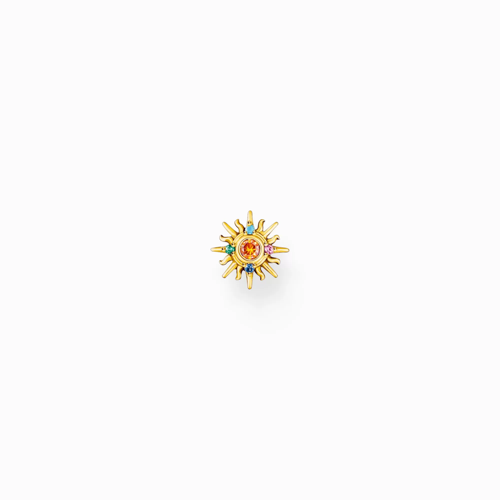 Hot THOMAS SABO Clou d’oreille individuel soleil orné de gemmes multicolores doré