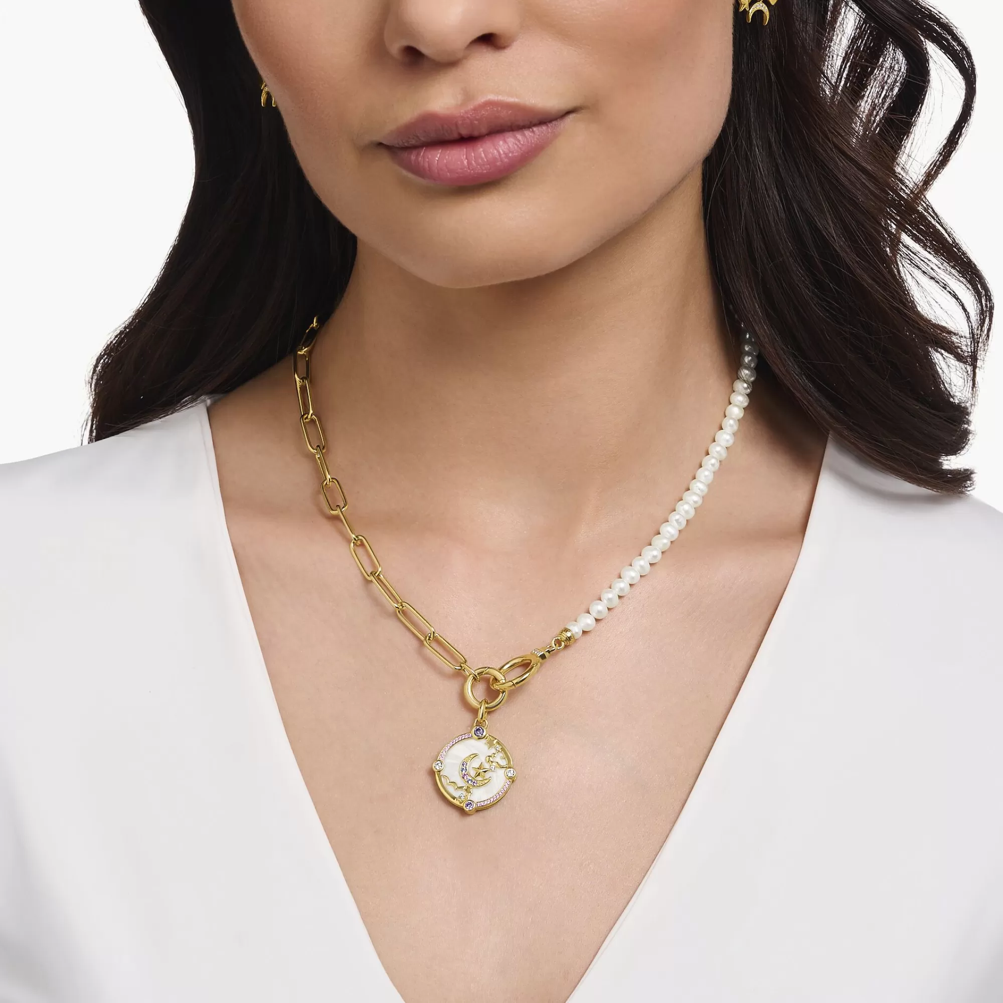 Flash Sale THOMAS SABO Collier de perles de culture d’eau douce et chaîne à maillons plaqué or