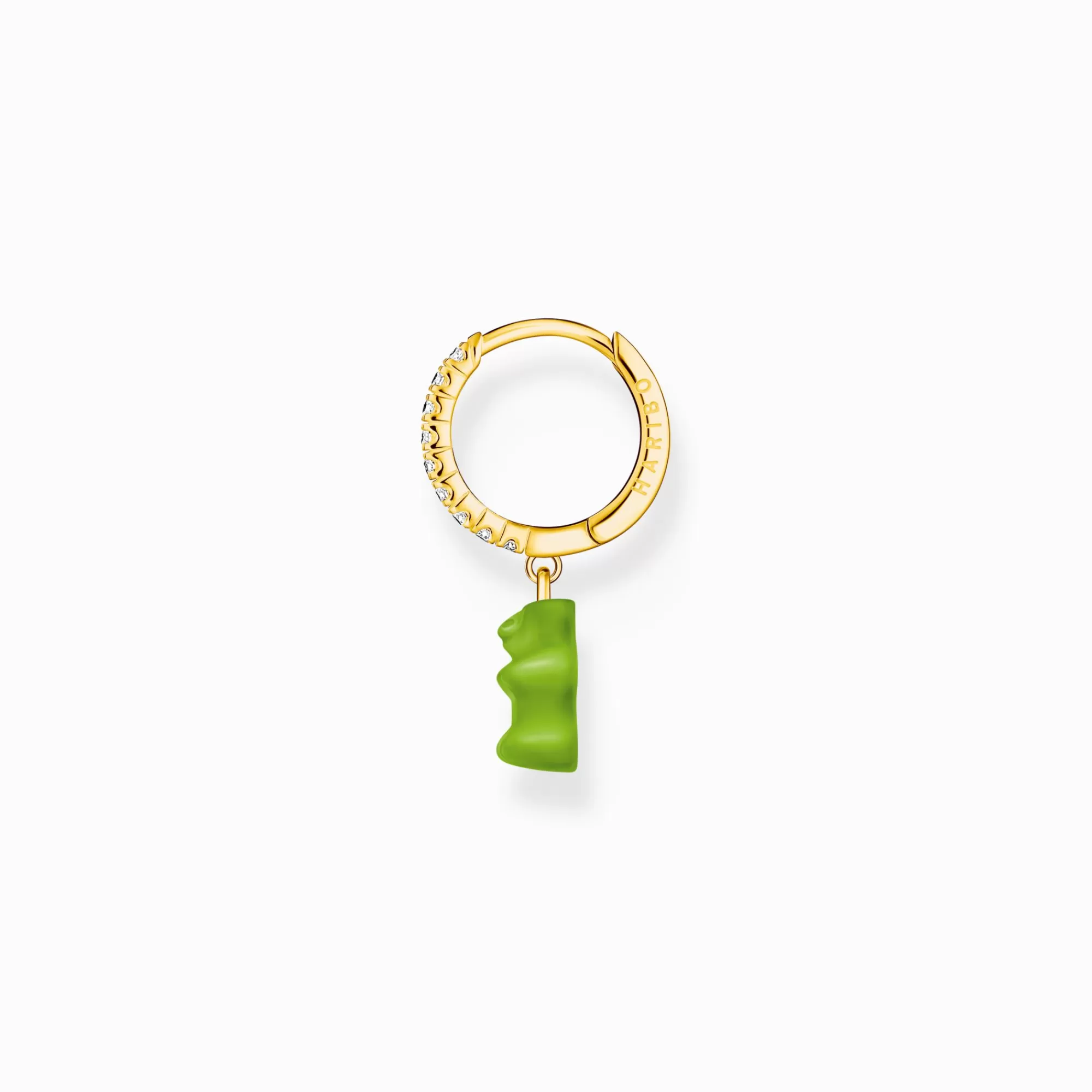 Flash Sale THOMAS SABO Créole individuelle avec breloque Ours d’or vert et pierres, dorée