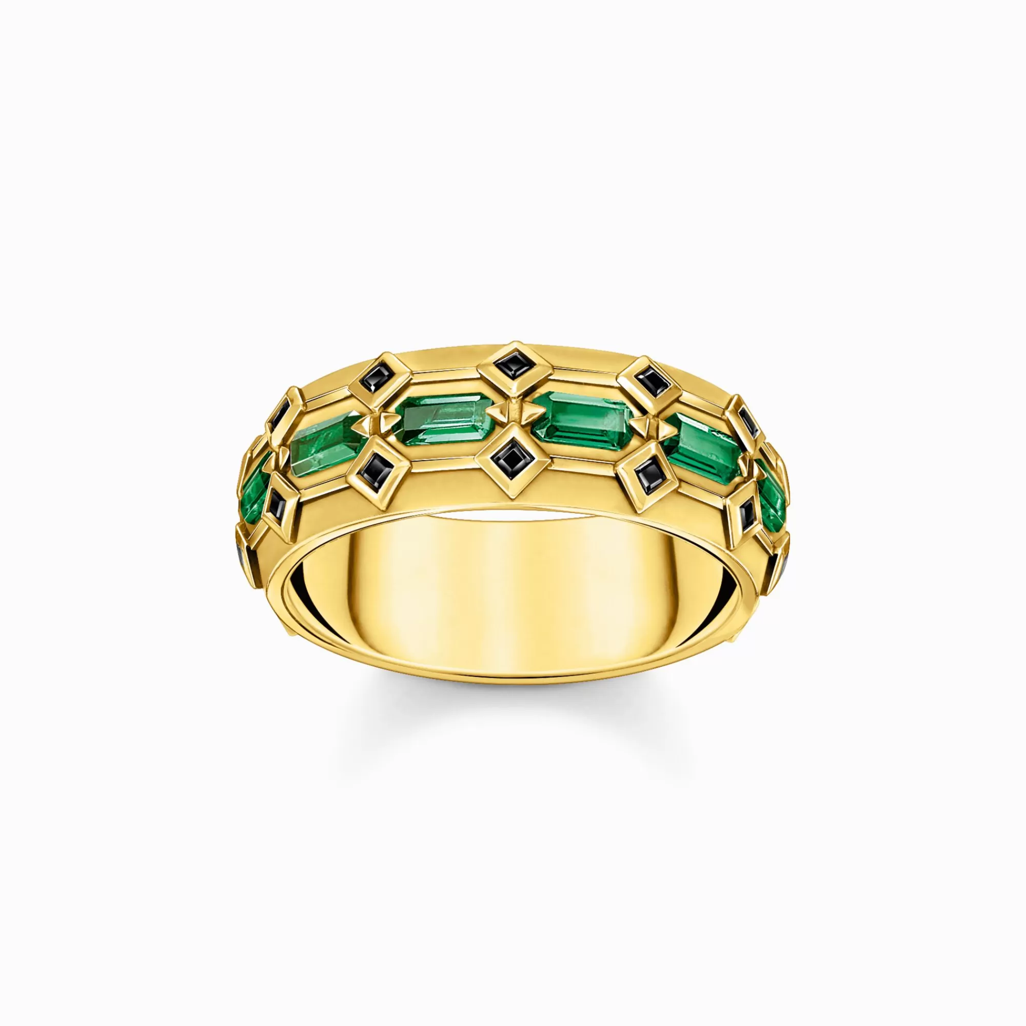 New THOMAS SABO Large bague écailles de crocodile dorée ornée de gemmes vert émeraude