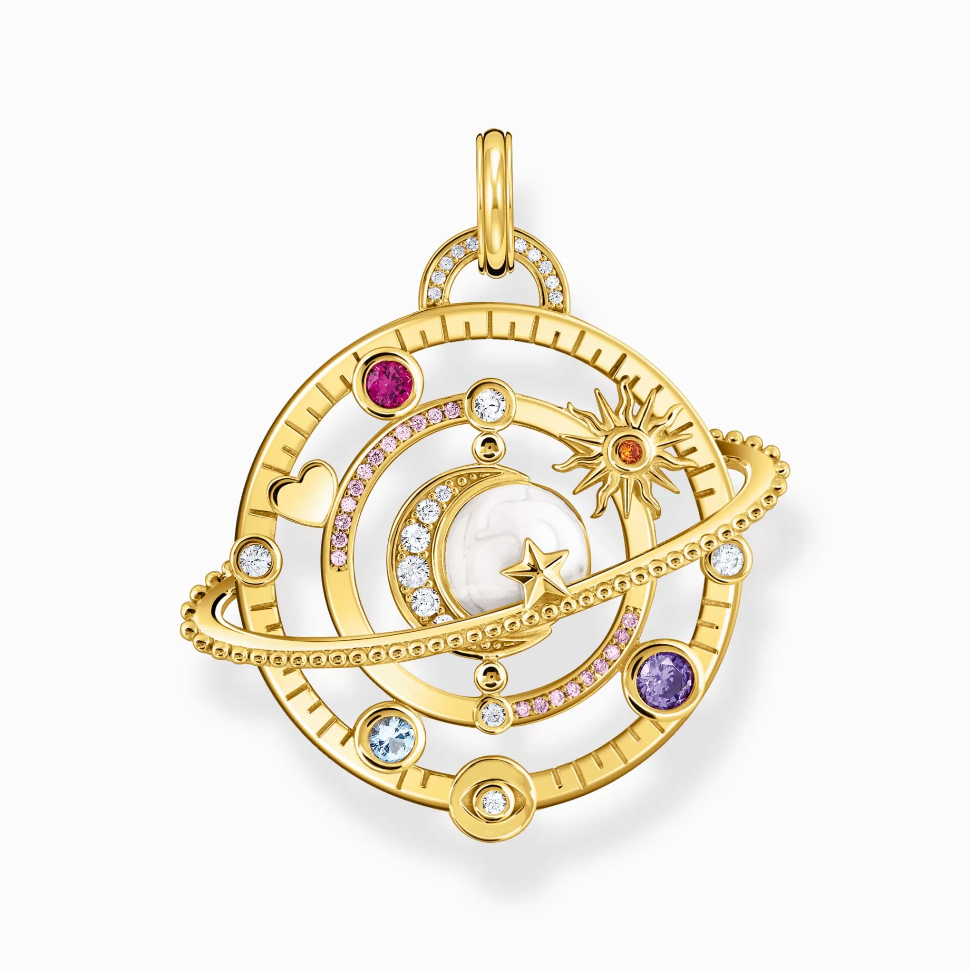 Hot THOMAS SABO Pendentif avec anneau planétaire et pierres multicolores plaqué or