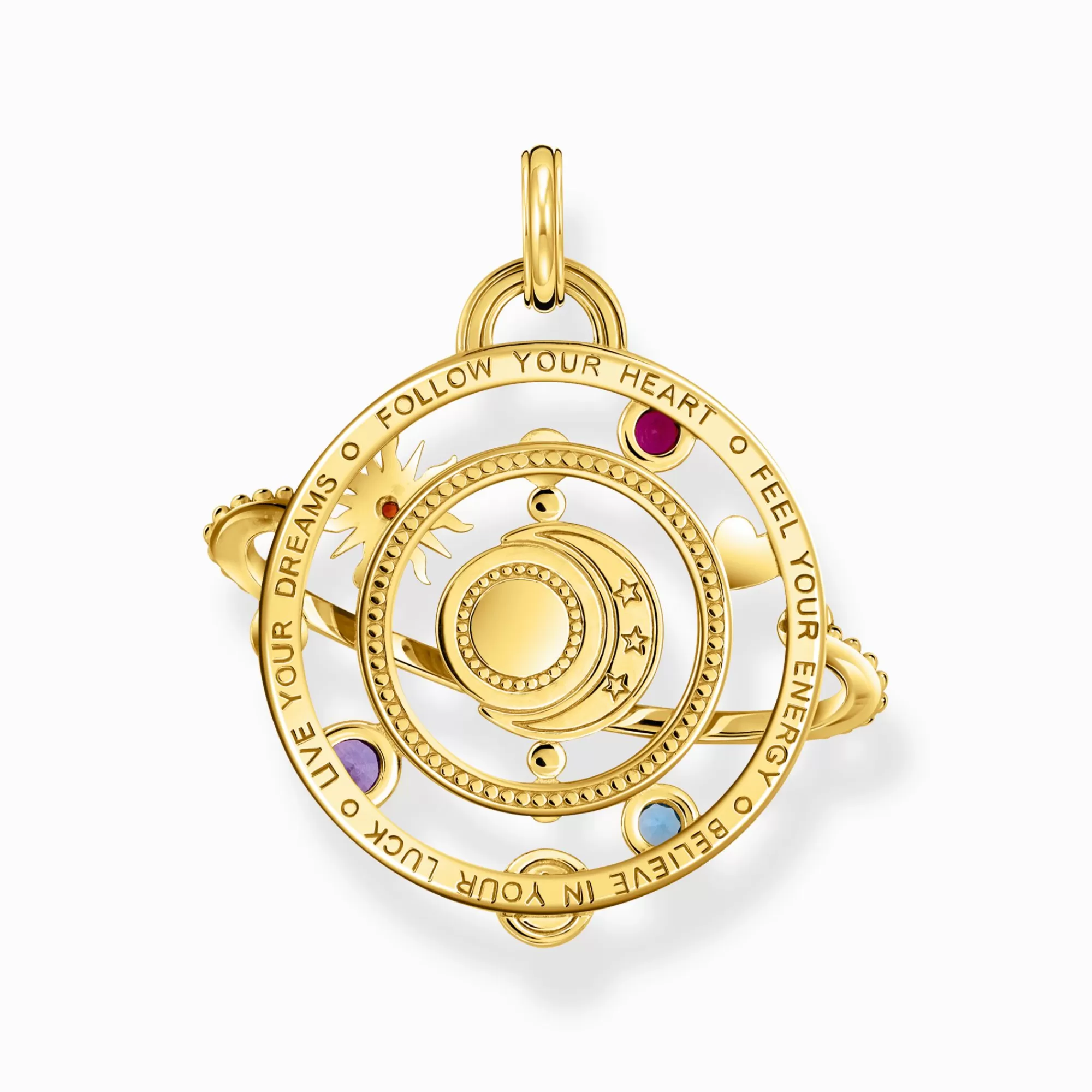 Hot THOMAS SABO Pendentif avec anneau planétaire et pierres multicolores plaqué or