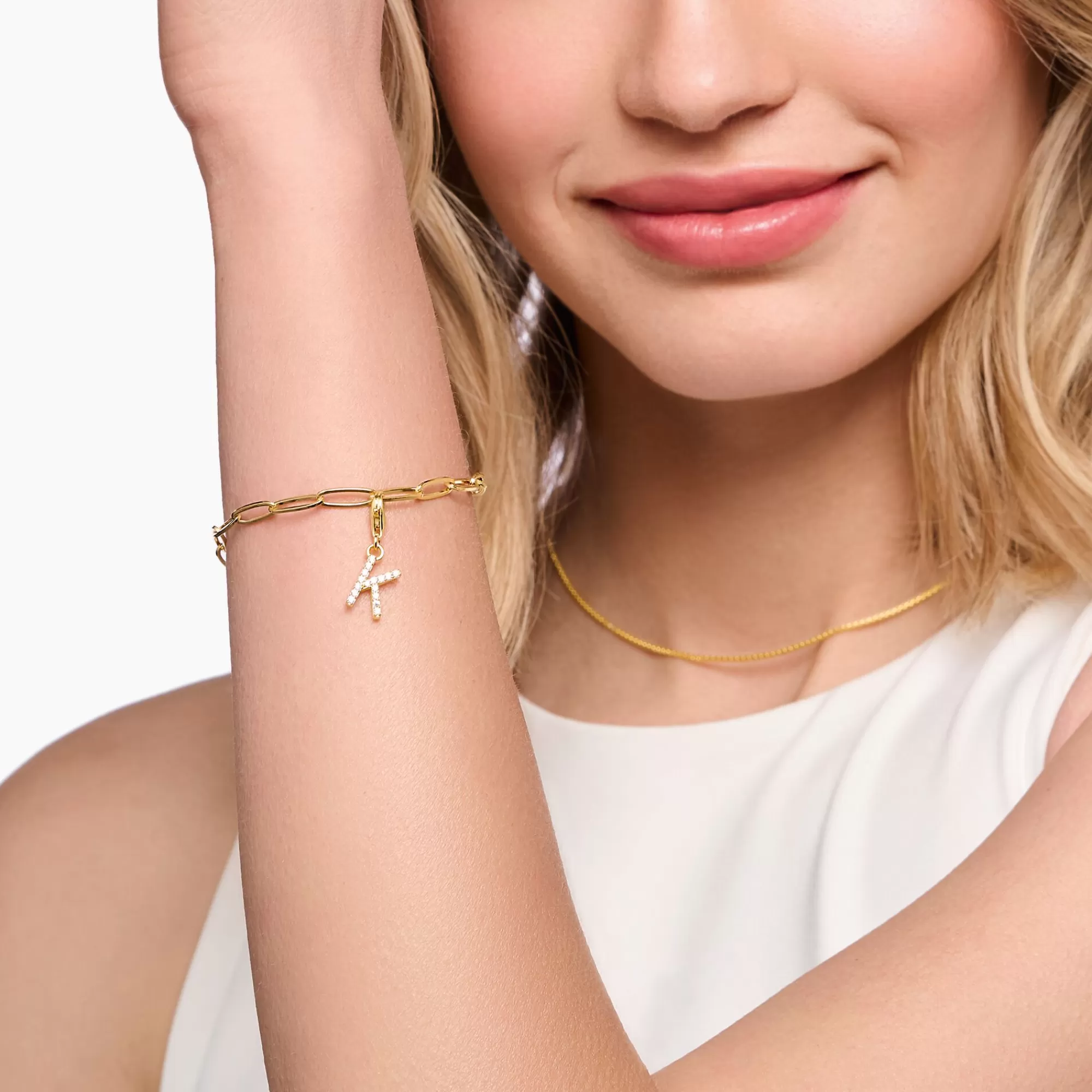 Flash Sale THOMAS SABO Pendentif Charm lettre X avec pierres blanches plaqué or