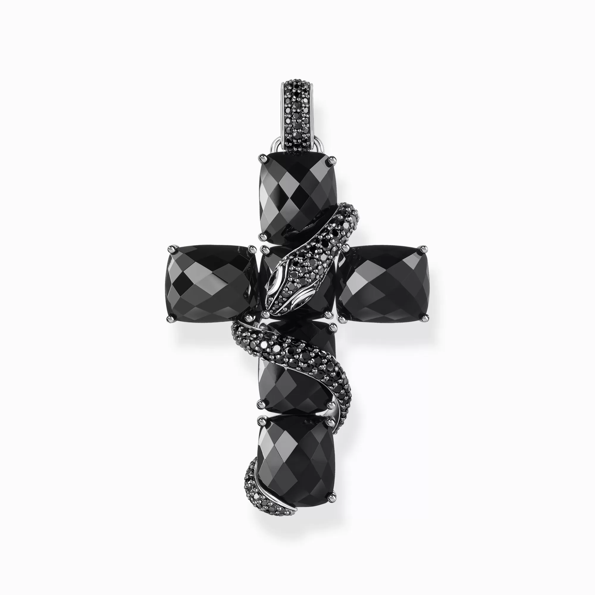 Hot THOMAS SABO Pendentif croix en argent noirci avec serpent et zircon noir